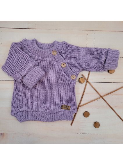Dětský pletený svetr s manžetami a knoflíky, 56-86  lilac
