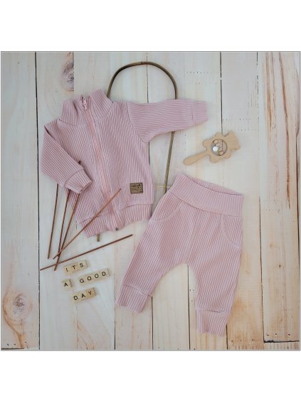 Dětský teplákový komplet mikina s kapucí + kalhoty 56-68 pastelově růžová