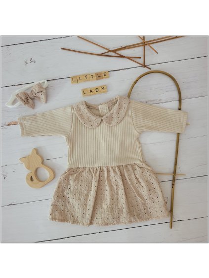 Body s dlouhým rukávem, žebrované + prolamovaný pás 56-86 sand beige