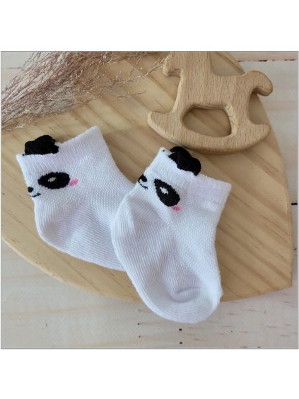 Bílé dětské ponožky 0-6 6-12 měsíců panda růžová