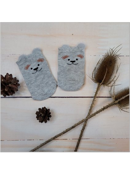 Baby šedé ponožky medvídek 0-6 6-12 měsíců šedá melanž