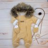 Zimní kojenecká zateplená kombinéza s odnímatelnou kožešinou a rukavicemi, 56-86 béžová
