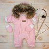 Zimní zateplená kombinéza pro kojence s odnímatelnou kožešinou a rukavicemi, 56-86 růžová