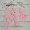 Funkcjonalny komplet niemowlecy dla dziewczynki. Elastyczny rozowy komplet dziewczecy. Legginsy ze spodniczka, body i opaska dla malej dziewczynki. Komplet na co dzien, uroczystosci, wyjscie ze szpitala.
