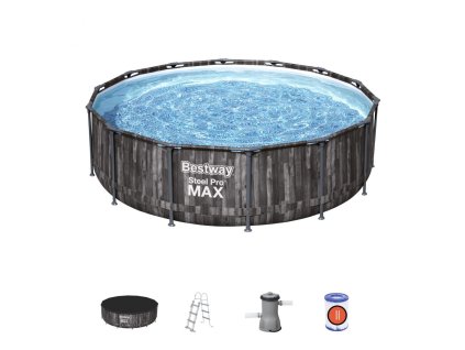 Basen stelażowy Steel Pro MAX 427x107 Imitacja Drewna 14FT BESTWAY 5w1 + Pompa + Drabinka