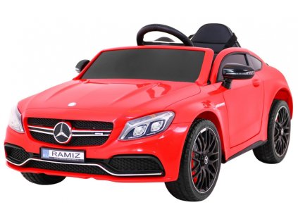 Mercedes Benz C63 AMG dla dzieci Czerwony + Pilot + 5-pkt pasy + EVA + Bagażnik + MP3 LED