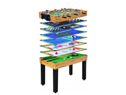 Stół do gier 12w1 dla dzieci i dorosłych + 105x57x71cm + Piłkarzyki Cymbergaj Bilard Tenis stołowy Szachy Kręgle