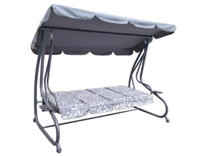 Duża Huśtawka ogrodowa 4-osobowa Szary + Tekstylina + Daszek + Regulowane siedzisko + 4 Poduszki