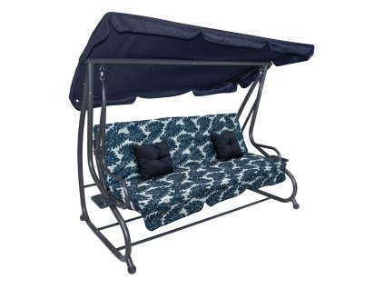Huśtawka Ogrodowa Siedzisko Textylina 2x1 Wzór Liście Granatowa