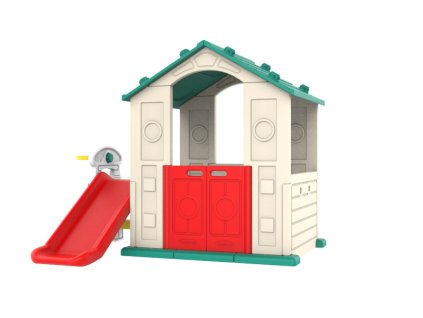 Domek Ogrodowy 3w1 dla dzieci Zielony Dach + Zjeżdżalnia + Koszykówka