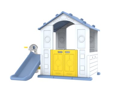 Domek Ogrodowy 3w1 dla dzieci Niebieski Dach + Zjeżdżalnia + Koszykówka