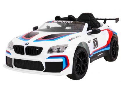 BMW M6 GT3 Auto na akumulator dla dzieci Biały + Nawiew powietrza + Dźwięki MP3 Światła + Pilot