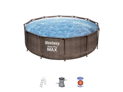 Basen stelażowy Steel Pro MAX 366x100 Brązowy 12FT BESTWAY 4w1 + Pompa Filtr + Drabinka