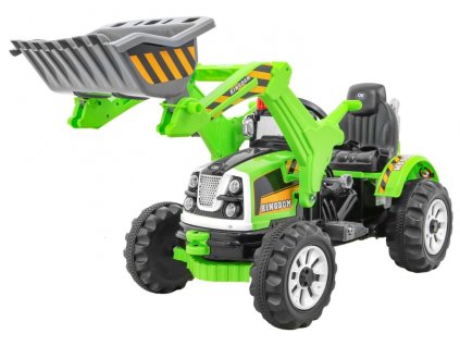Spychacz na akumulator dla dzieci Traktor Zielony + Ruchoma łyżka + Trąbka + Pasy + 2 prędkości