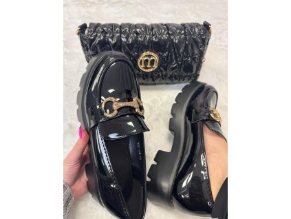 Mokasíny čierne lakované