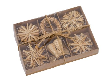 Ozdoba závěsná, sláma, přírodní, 19x13,5x2,5cm, box 20ks