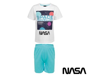 Set NASA - bílé tričko a tyrkysové kraťasy
