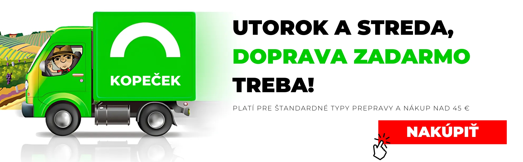 Dnes platíme prepravu my. Podmienkou dopravy zadarmo je len minimálna hodnota objednávky 45 Eur a veľkosť balíka, ktorý nesmie byť paletový.