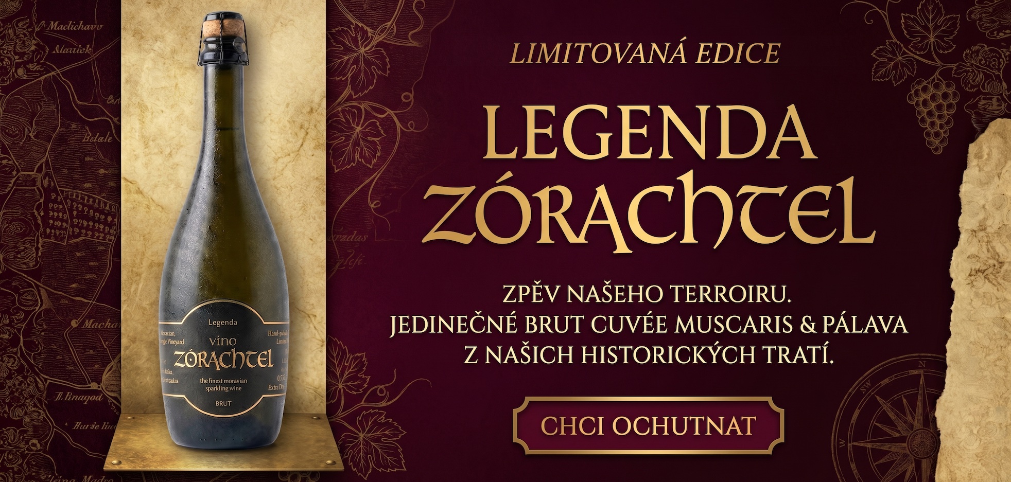 Vyzkoušejte první sekt z Vinařství Machových v limitované edici - Legenda Zórachtel - zpěv našeho terroiru. Jedinečné brut cuvée Muscaris & Pálava z našich historických tratí.