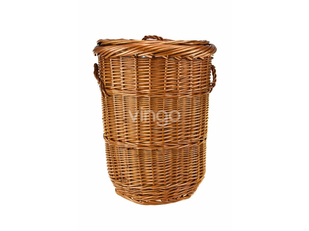 Kulatý proutěný prádelní koš s látkou