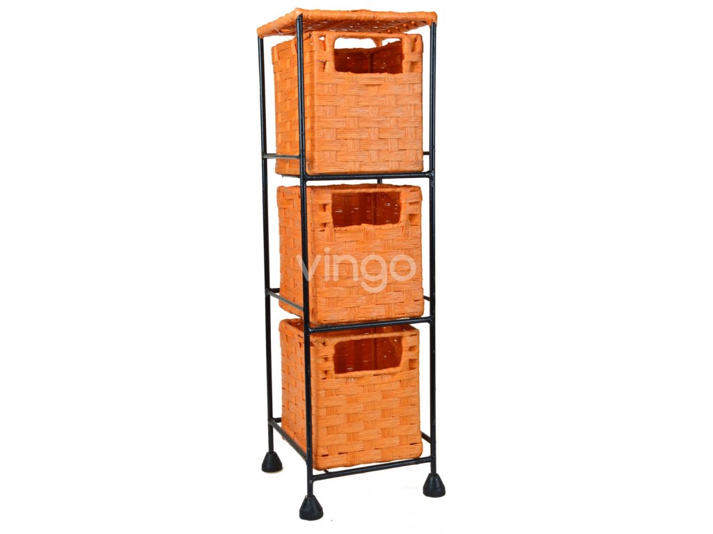 Drátěná police Vingo s vloženými oranžovými boxíky