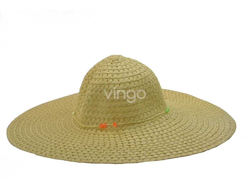 Široký dámský letní klobouk v přírodní barvě zdobený korálky - Vingo