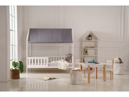 Dětská domečková postel bílá včetně matrace a roštu