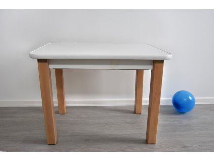 Dětský stolek otevírací se dvěma přihrádkami bílo-přírodní detail
