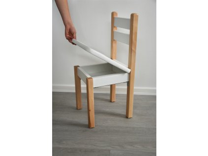 Dětská židlička otevírací s přihrádkou bílo-přírodní s otevřeným víkem