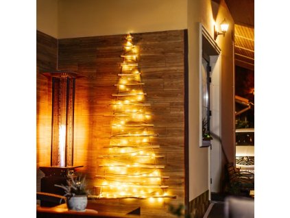 Velký závěsný dřevěný vánoční stromek s LED osvětlením - 205 cm