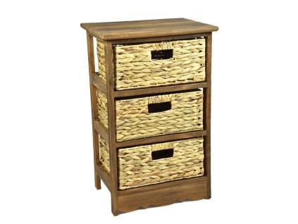 17909 hneda drevena komoda se 3 proutenymi kosiky