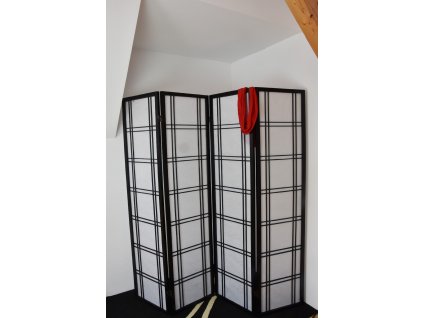 Paraván Vingo černý (Velikost 200x2x180) s dekorací - tip na umístění v interiéru