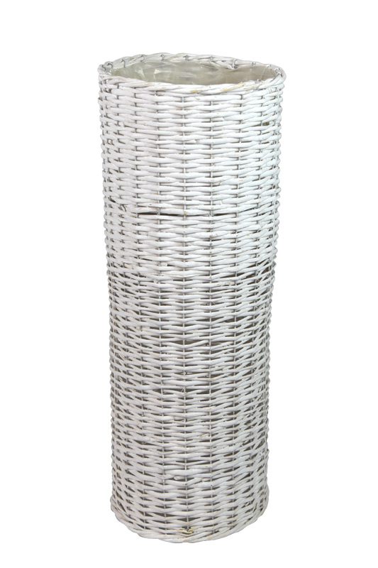 Bílý vysoký kulatý květináč z proutí, 31 x 79 cm