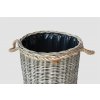 Ratanový koš s igelitovou vložkou a uchy z provazu, kulatý – šedý