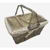 Proutěný koš na nákup s látkou – šedý, 44 x 34 x 21 cm