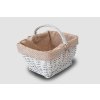 Proutěný nákupní košík s látkou se srdíčky – bílý, 2. jakost