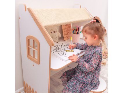 Detský písací stôl so stoličkou - prírodná kocka