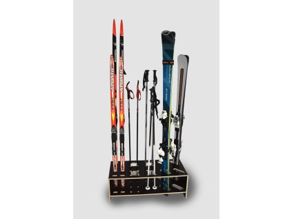 Suport din lemn combinat pentru schiuri, schiuri de fond și bețe