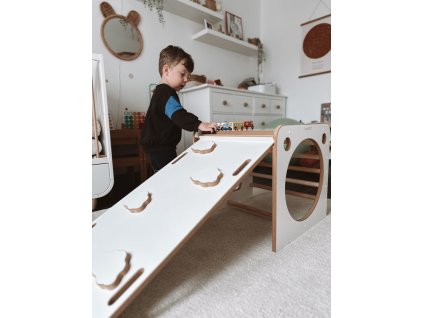 Set 3 în 1: tobogan, cadru de cățărat și masă cu nori, alb