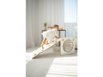 Súprava 3v1: šmýkačka, preliezačka a stôl s rebríkom, biela