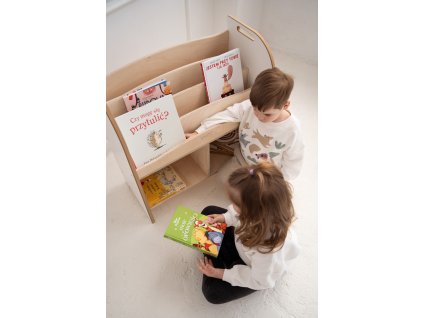 Gyermek Montessori könyvespolc könyvespolccal, fehér - 74 x 75 cm