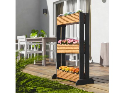 Suport din lemn pentru jardiniere – 3 niveluri, maro deschis