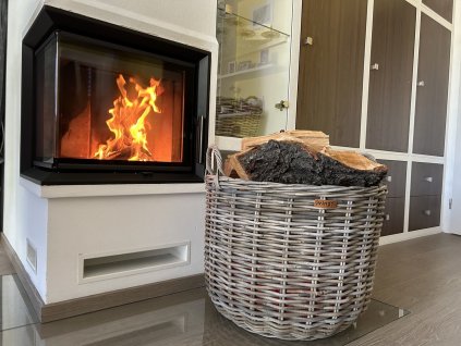 ratanový kôš s uchami, okrúhly