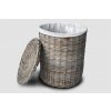 Rattan szennyeskosár tetővel, kerek - szürke