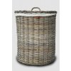 Rattan szennyeskosár tetővel, kerek - szürke