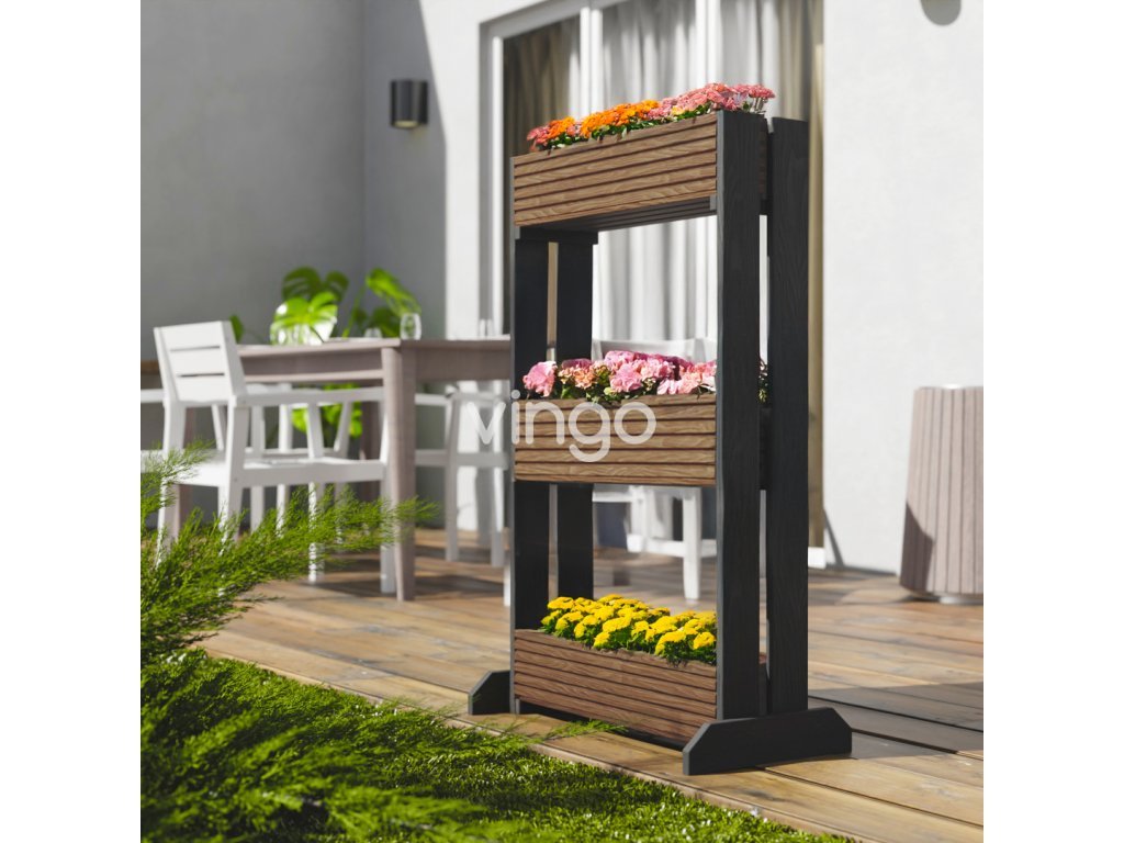 Blumenkastenständer aus Holz - 3 Etagen, braun