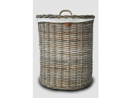 Rattan-Wäschekorb mit Deckel, rund - grau