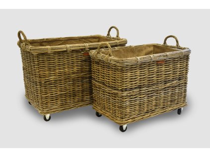 Nagy rattan kosár kerekeken, fogantyúkkal - szürke