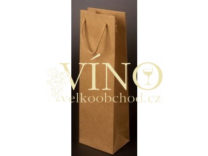 Papírová taška 11x9x40 cm na víno láhev 0,75 l sulfát přírodní, bavlněná držadla