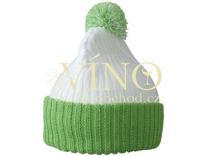 Knitted cap with pompon MB7540 zimní čepice s kulichem, bílá/citrusová zelená